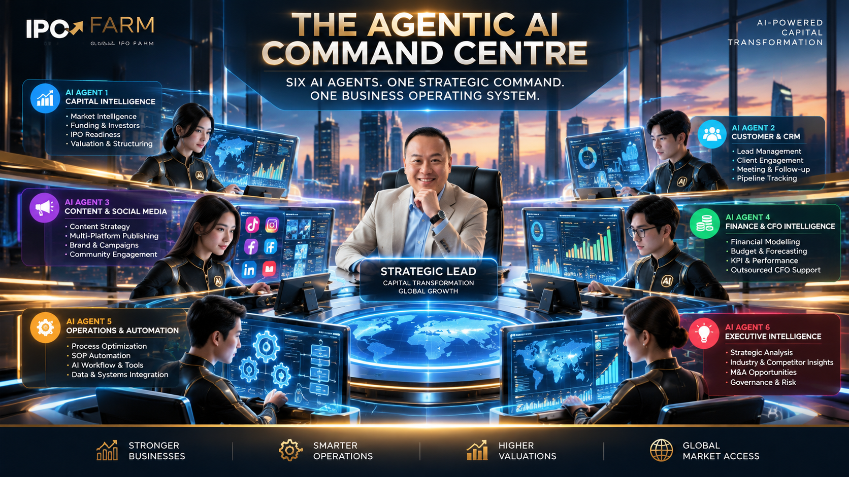 IPO Farm Agentic AI Business and Social Command Centre with six specialised AI agents